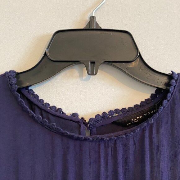 ZARA Navy Blue Sleeveless Dress with Crochet Style Details - Picture 3 of 10